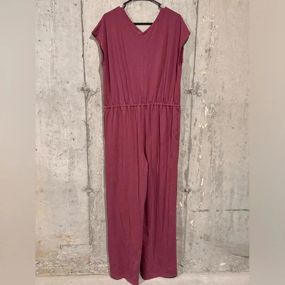 Athleta Size LT Tawny Rose Willow Drawstring Jumpsuit Athleisure Casual Comfort - Picture 2 of 5